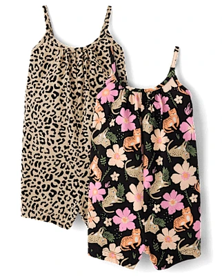 Lot de 2 barboteuses à imprimé léopard pour petites filles
