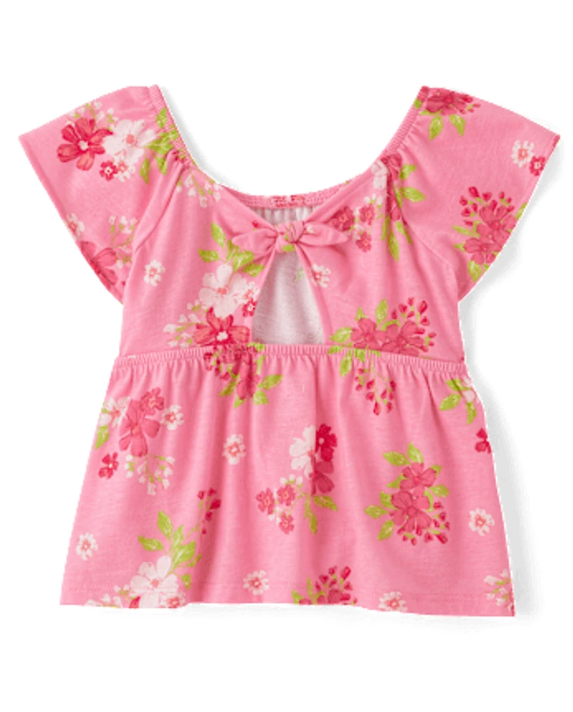 Toddler Girls Print Tie Back Empire Babydoll Top