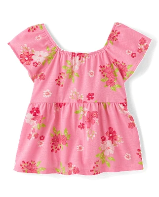 Toddler Girls Print Tie Back Empire Babydoll Top