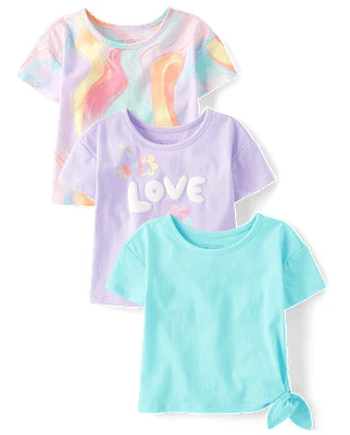 Toddler Girls Rainbow Marble Top 3-Pack