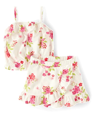 Ensemble 2 pièces à volants et fleurs pour petite fille