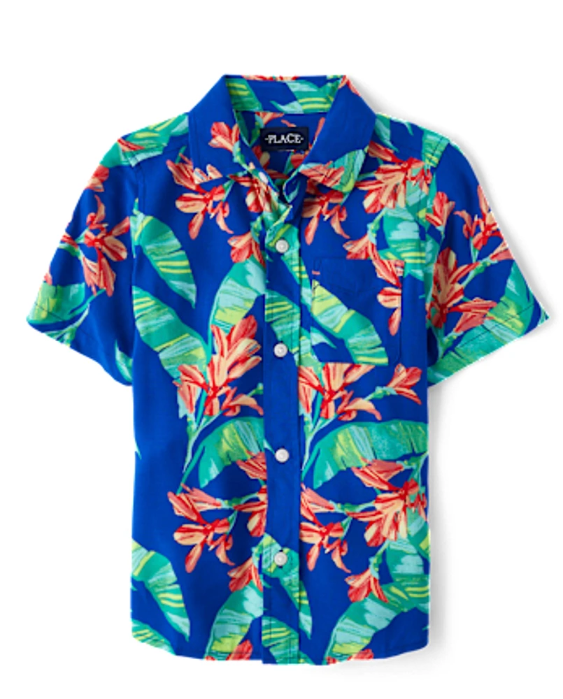 Boys Matching Family Tropical Button Up Shirt