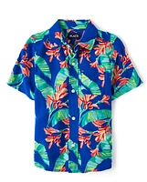 Boys Matching Family Tropical Button Up Shirt