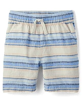 Boys Striped Linen-Blend Pull On Jogger Shorts
