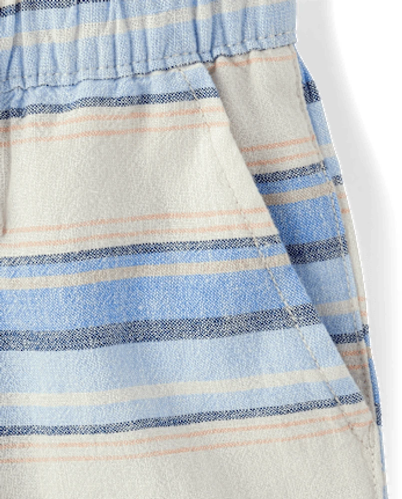 Baby And Toddler Boys Striped Linen-Blend Pull On Jogger Shorts