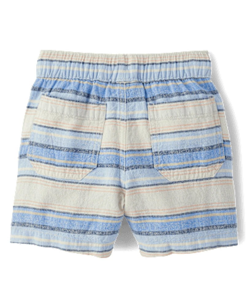 Baby And Toddler Boys Striped Linen-Blend Pull On Jogger Shorts