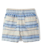 Baby And Toddler Boys Striped Linen-Blend Pull On Jogger Shorts