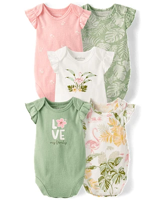 Baby Girls Tropical Flutter Bodysuit 5-Pack