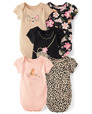 Baby Girls Leopard Bodysuit 5-Pack