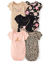Baby Girls Leopard Bodysuit 5-Pack