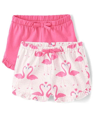 Baby Girls Flamingo Ruffle Shorts 2-Pack