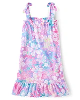 Girls Tropical Floral Ruffle Nightgown