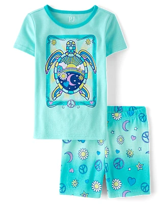 Pyjama en coton ajusté motif tortue pour fille