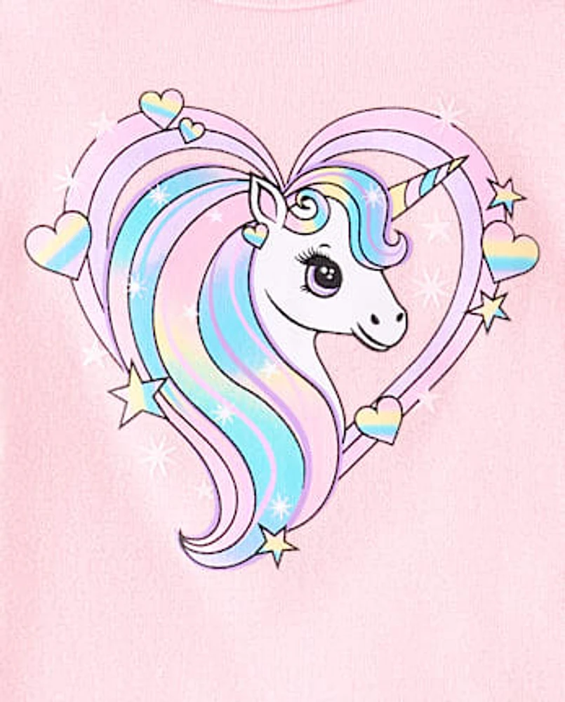 Baby And Toddler Girls Unicorn Heart Snug Fit Cotton Pajamas