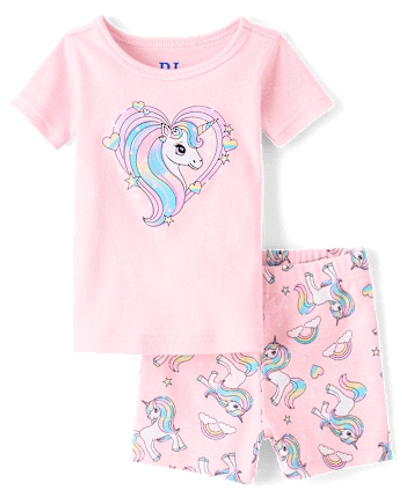 Baby And Toddler Girls Unicorn Heart Snug Fit Cotton Pajamas