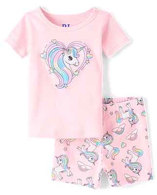 Baby And Toddler Girls Unicorn Heart Snug Fit Cotton Pajamas