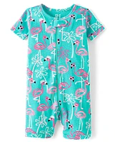 Baby And Toddler Girls Flamingo Snug Fit Cotton Cropped One Piece Pajamas