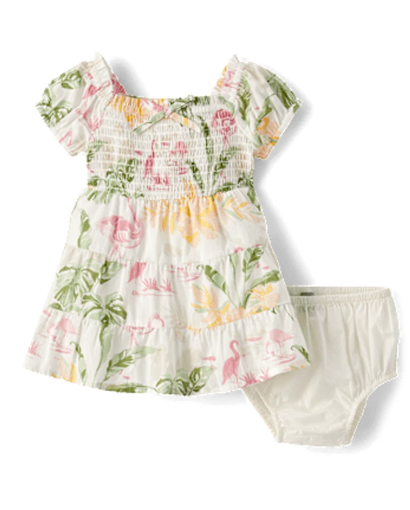 Baby Girls Matching Family Tropical Smocked Tiered Dress