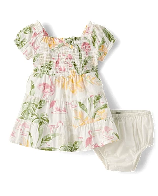 Baby Girls Matching Family Tropical Smocked Tiered Dress