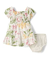 Baby Girls Matching Family Tropical Smocked Tiered Dress
