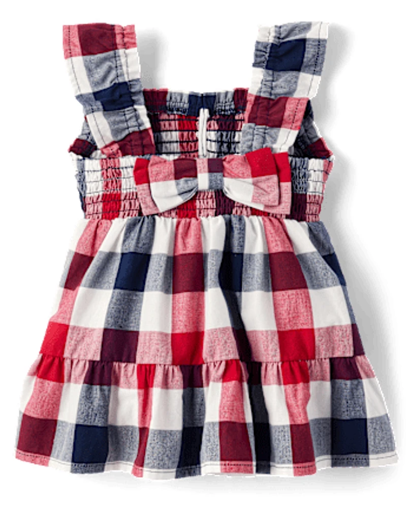 Baby Girls Gingham Smocked Ruffle Dress
