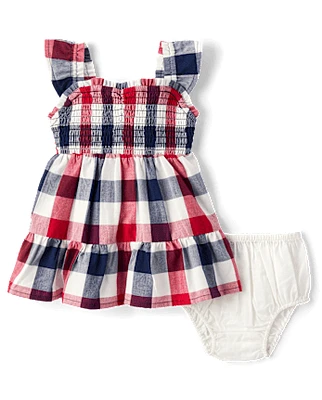 Baby Girls Gingham Smocked Ruffle Dress