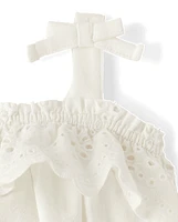 Baby Girls Bow Shoulder Eyelet Romper