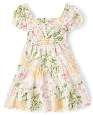 Girls Matching Family Tropical Smocked Tiered Dress