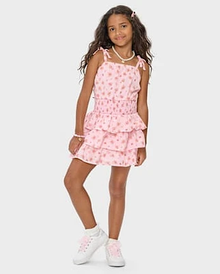 Robe à volants fleurie smocks pour fille