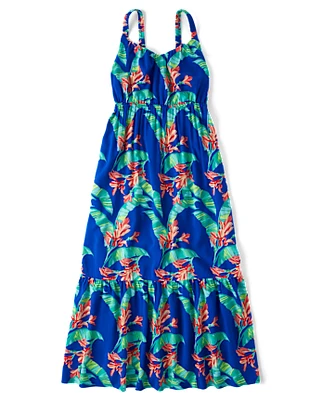 Robe à volants tropicale assortie pour femme