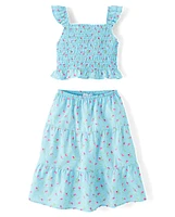 Girls Floral Tiered 2-Piece Outfit Set
