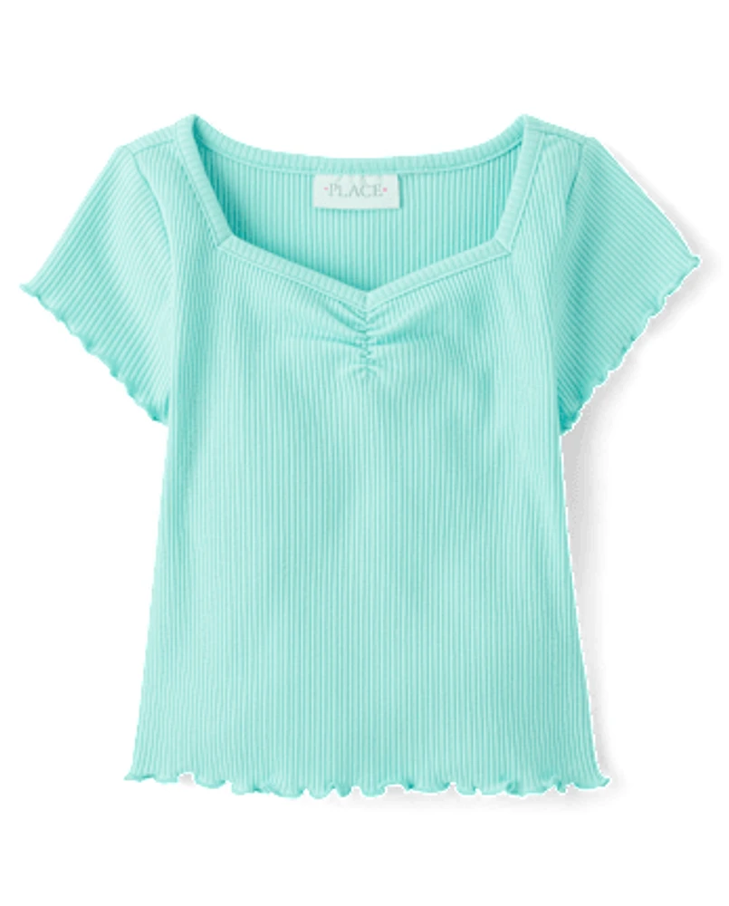 T-shirt court côtelé imprimé pour bébé fille