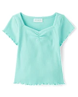 T-shirt court côtelé imprimé pour bébé fille