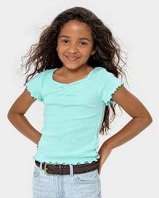 T-shirt court côtelé imprimé pour bébé fille