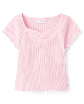 T-shirt court côtelé imprimé pour bébé fille
