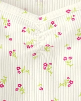 T-shirt court côtelé à fleurs pour bébé fille