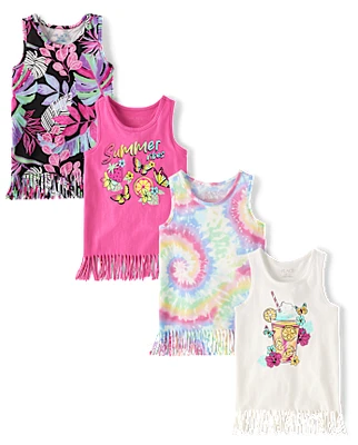 Girls Summer Vibes Fringe Tank Top 4-Pack