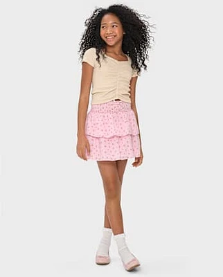 Girls Smocked Tiered Skirt