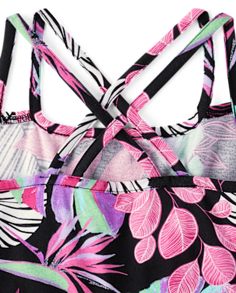 Girls Print Cross Back Dress