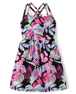 Girls Print Cross Back Dress