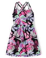 Girls Print Cross Back Dress