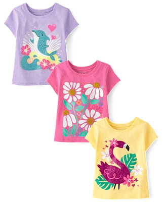 Baby And Toddler Girls Summer Graphic Tee 3-Pack