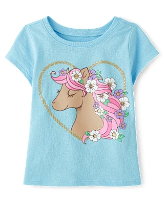 T-shirt graphique à motif de cheval pour bébé et petite fille