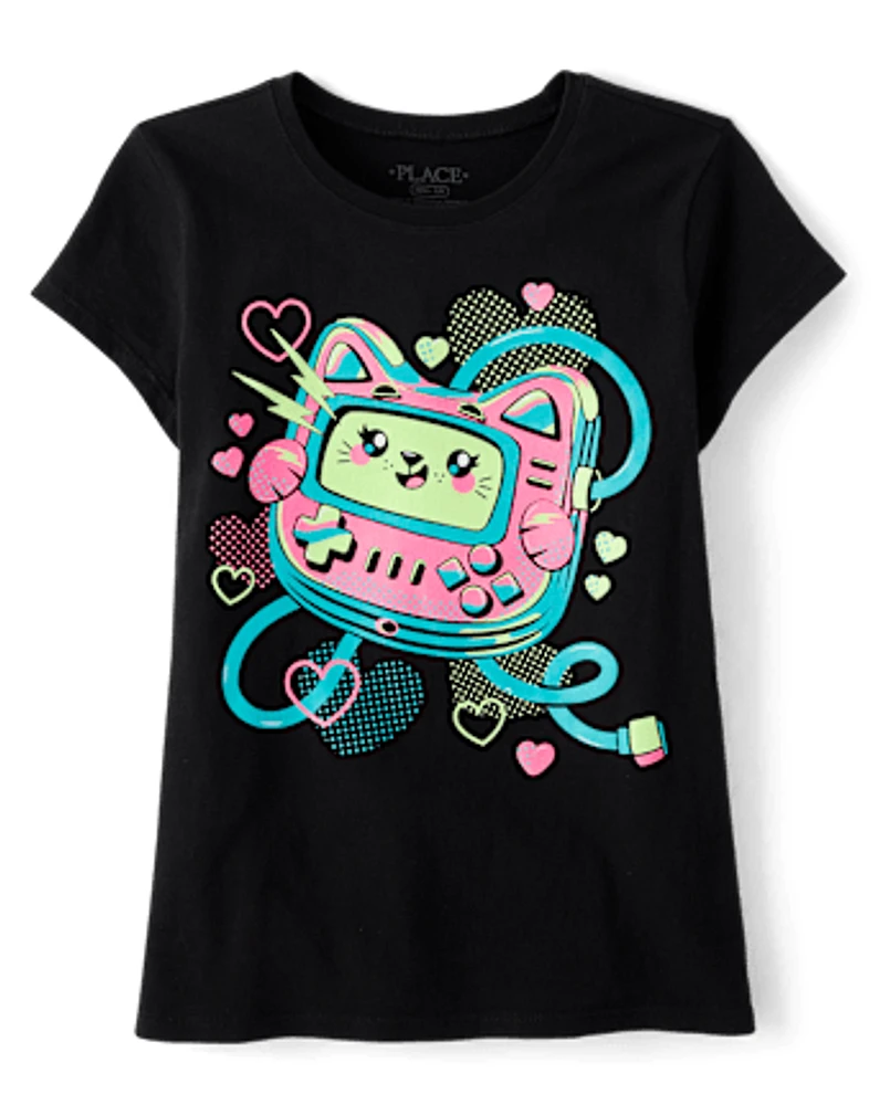 Girls Cat Gamer Graphic Tee
