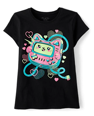 Girls Cat Gamer Graphic Tee