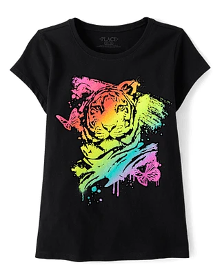 Girls Rainbow Tiger Graphic Tee