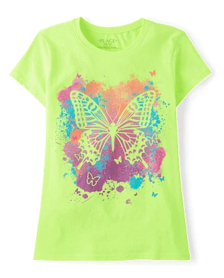 Girls Paint Splatter Butterfly Graphic Tee