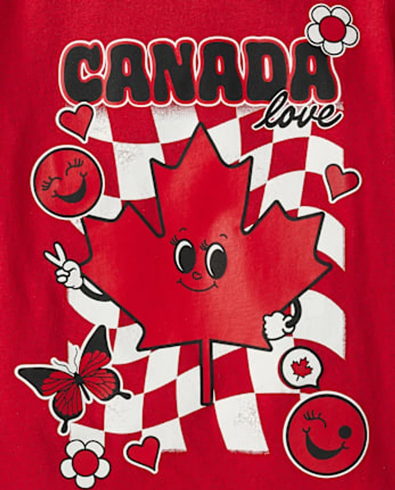 Girls Canada Day Maple Leaf Graphic Tee