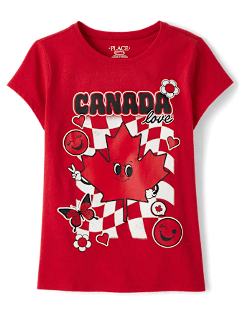 Girls Canada Day Maple Leaf Graphic Tee