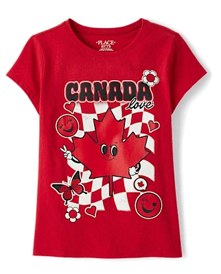 Girls Canada Day Maple Leaf Graphic Tee